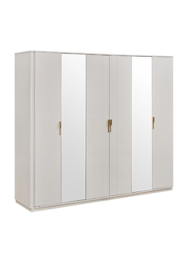 DANUBE HOME Lintell 6 Door Wardrobe Sturdy Closet Clothes Storage Cupboard Modern Design Space Saving Swing Door Cabinet For Bedroom L240.4xW60xH215cm - Cream - Image 5