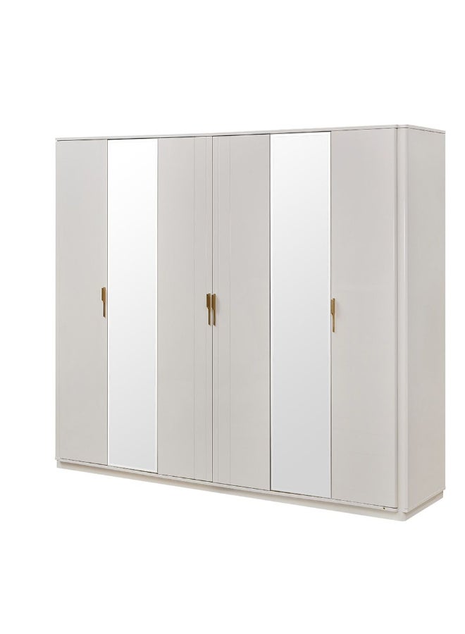 DANUBE HOME Lintell 6 Door Wardrobe Sturdy Closet Clothes Storage Cupboard Modern Design Space Saving Swing Door Cabinet For Bedroom L240.4xW60xH215cm - Cream - Image 4