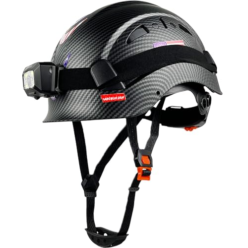 SAFEBUILDER Construction Safety Helmet with Headlight Hard Hat Headlamp Adjustable Ventilation Hardhats Work Head Protection Certified ANSI/ISEA Z89.1 (Matte Black Hard Hats + B01 Head Light) - Image 1