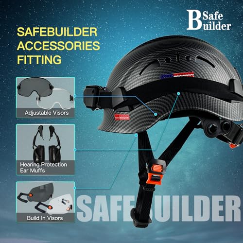 SAFEBUILDER Construction Safety Helmet with Headlight Hard Hat Headlamp Adjustable Ventilation Hardhats Work Head Protection Certified ANSI/ISEA Z89.1 (Matte Black Hard Hats + B01 Head Light) - Image 5