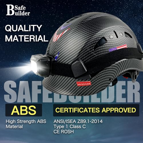 SAFEBUILDER Construction Safety Helmet with Headlight Hard Hat Headlamp Adjustable Ventilation Hardhats Work Head Protection Certified ANSI/ISEA Z89.1 (Matte Black Hard Hats + B01 Head Light) - Image 3