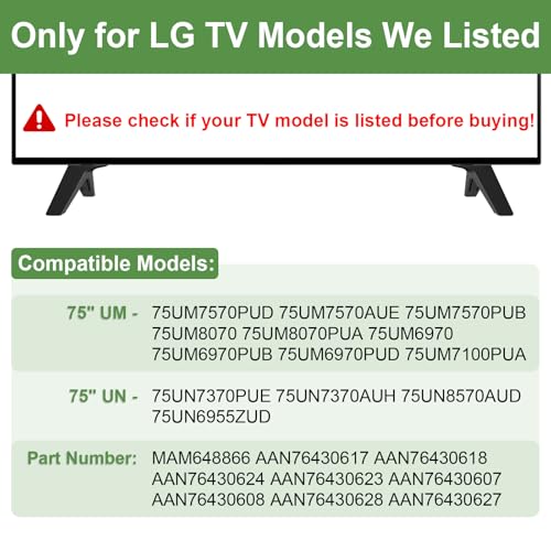 Maozhren حامل تلفزيون لأرجل تلفزيون LG، لأرجل تلفزيون LG 75" موديلات 75UM6970PUB 75UK6500 75UK6570 75UK7050 75UM7570 75UM8070 75UM7100PUA 75UN6955 75UN7370 75UN8570AUD MAM648866 مع البراغي - Image 3