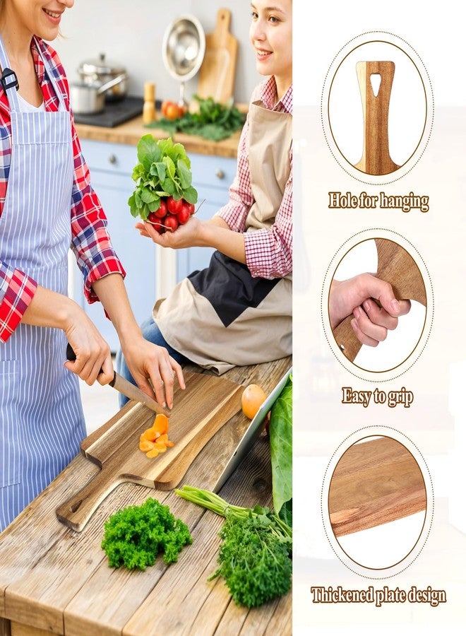 ٤ ألواح تقطيع من خشب الأكاسيا السميك بمقابض، بأحجام متنوعة، مجموعة ألواح تقديم خشبية كبيرة للجبن واللحوم والبيتزا والخضراوات والخبز، مناسبة لسطح المطبخ وغرفة الطعام - Image 4