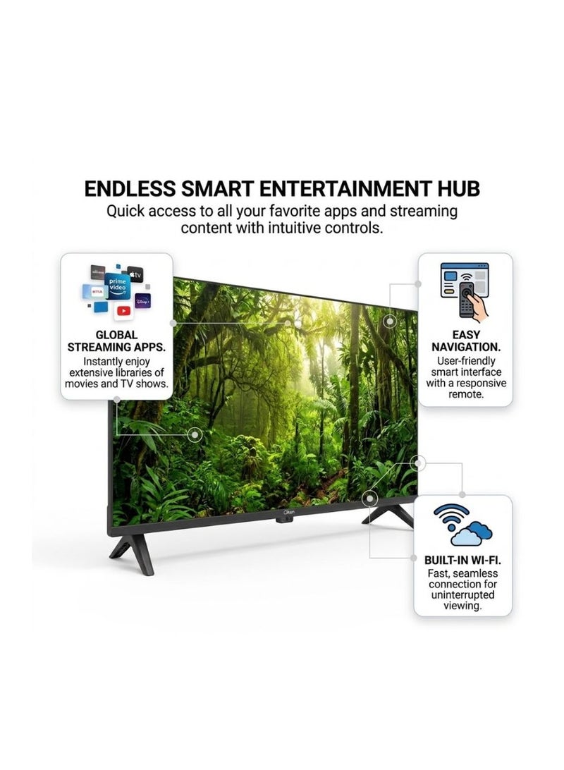 كليكون تلفزيون الذكي LED مقاس 32 بوصة CK915، دقة HD ‏1366×768، تصميم بدون حواف من 3 جوانب، زوايا مشاهدة واسعة، Wi-Fi مدمج، نظام تشغيل ذكي، منفذا HDMI مع ARC، منفذا USB 2.0، منفذ LAN RJ45، مدخل RF Coaxial ومخرج سماعة، أسود - Image 3
