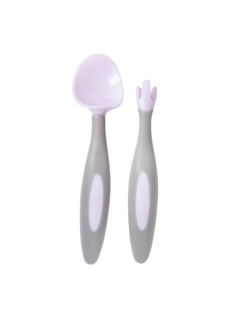 b.box bbox Toddler Cutlery Set  Patented FLORK Flower Fork  EasyGrip Spoon with Travel Case BPAFree Dishwasher Safe Designed by Occupational Therapists Ages 9M Boysenberry 