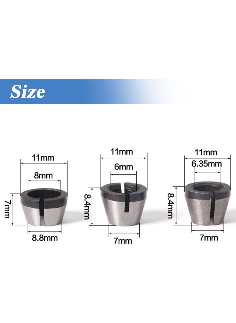 3Pcs Router Collet Chuck Adapter High Precision Chucks Clamping Adapter for Woodworking Engraving Trimming Machine Tool 6mm 635mm 8mm