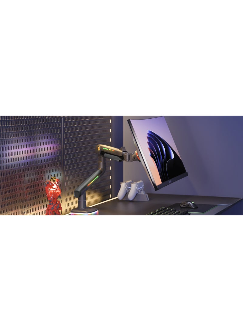 ان بي ايرجونوميك ذراع شاشة ألعاب NB ERGONOMIC F5 ثقيل التحمل لشاشات 32–60 بوصة مسطحة ومنحنية وعريضة جداً (Ultrawide)، يتحمل حتى 20 كجم، متوافق مع VESA ‎75x75‎ و‎100x100‎، حامل شاشة قابل للتعديل بنظام زنبرك غازي - Image 2