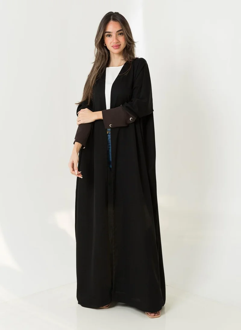 Kaafmeem Black Lunar Glow Half Bisht Abaya