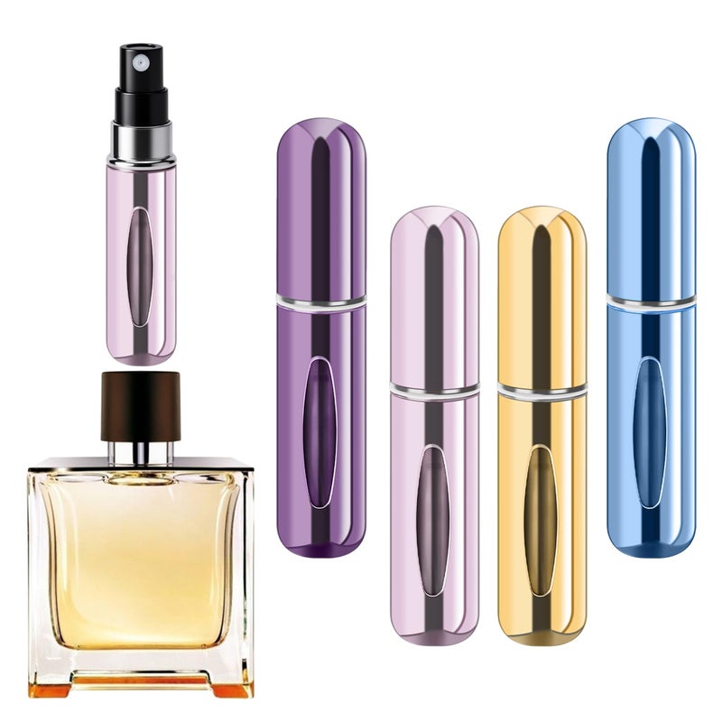 forebile Refillable Perfume Portable Atomizer Bottle Refillable Perfume Spray, Travel Perfume (5ml, 4 Pack) (Purple, Pink, Gold, Light Blue) - Image 1