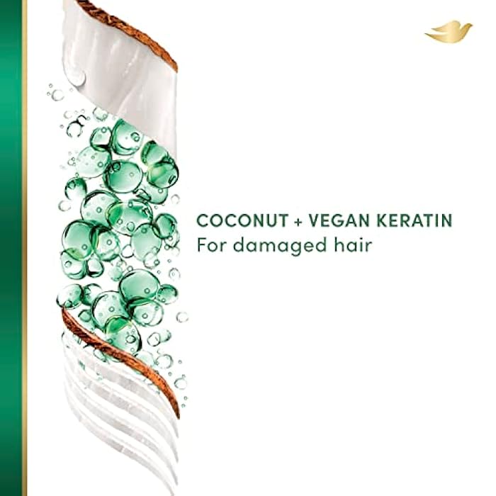 Dove RE+AL Bio-Mimetic Care Shampoo For Damaged Hair Repair Coconut + Vegan Keratin Sulfate-Free Coconut Shampoo 10oz - Image 3