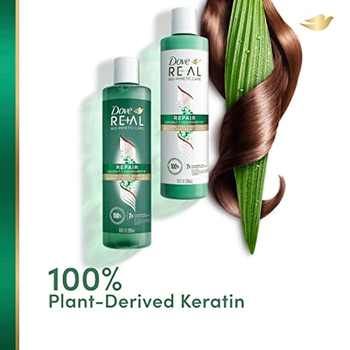 Dove RE+AL Bio-Mimetic Care Shampoo For Damaged Hair Repair Coconut + Vegan Keratin Sulfate-Free Coconut Shampoo 10oz - Image 5