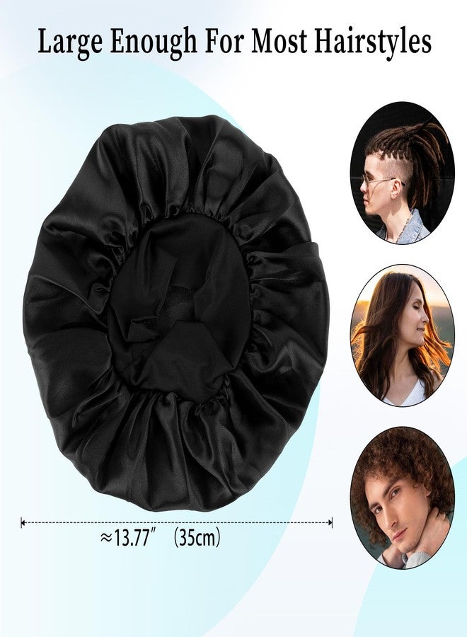 COMNICO Satin Bonnet for Sleeping, 1Pcs Double Layer Reversible Sleep Cap Black Satin Hair Bonnet for Sleeping Wide Soft Elastic Band Bonnet for Women Natural and Curly Hair Braids - Image 2