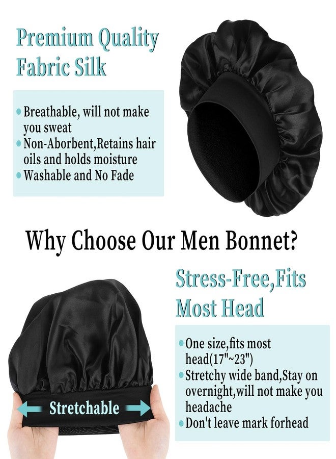 COMNICO Satin Bonnet for Sleeping, 1Pcs Double Layer Reversible Sleep Cap Black Satin Hair Bonnet for Sleeping Wide Soft Elastic Band Bonnet for Women Natural and Curly Hair Braids - Image 4