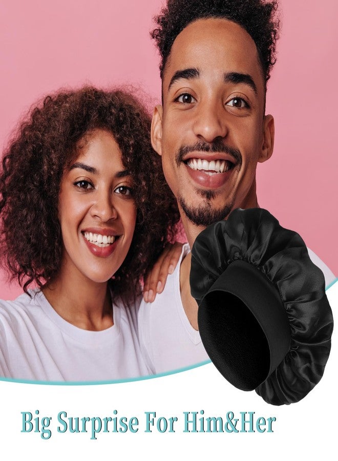COMNICO Satin Bonnet for Sleeping, 1Pcs Double Layer Reversible Sleep Cap Black Satin Hair Bonnet for Sleeping Wide Soft Elastic Band Bonnet for Women Natural and Curly Hair Braids - Image 5