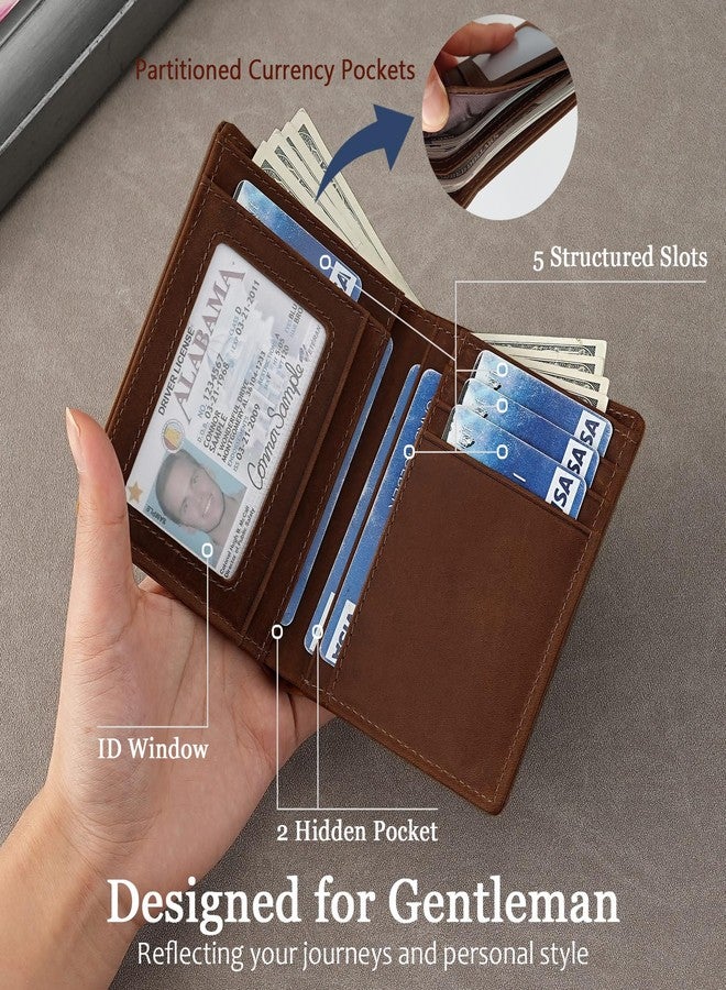LnxLtw Slim Vertical Wallet for Men – Full Grain Leather RFID Blocking Mens Bifold Wallet with ID Window, 7 Card Slots & 2 Cash Pockets, Front Pocket Compact Travel Wallet with Gift Box (Coffee Brown) - Image 4