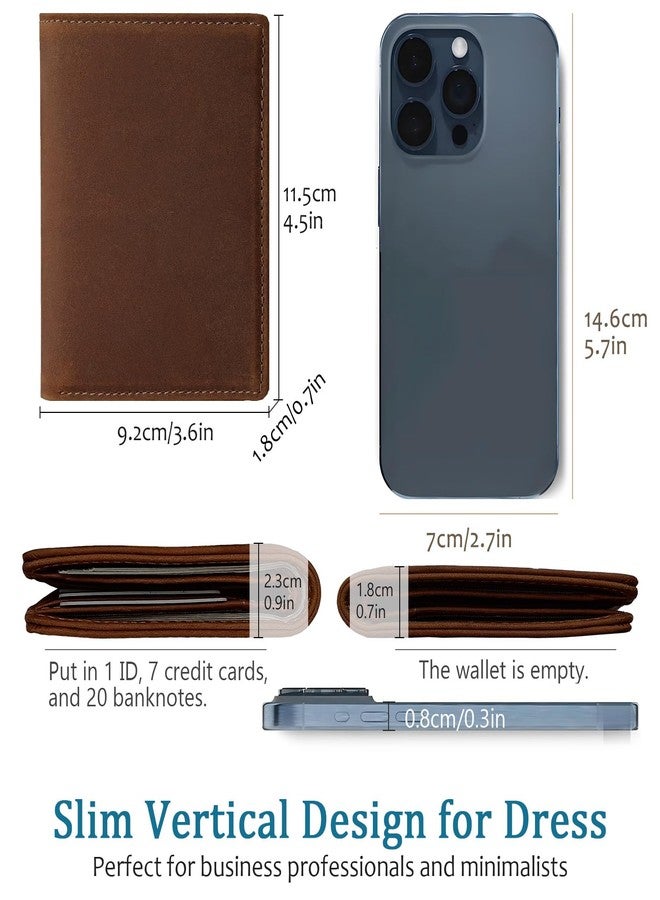 LnxLtw Slim Vertical Wallet for Men – Full Grain Leather RFID Blocking Mens Bifold Wallet with ID Window, 7 Card Slots & 2 Cash Pockets, Front Pocket Compact Travel Wallet with Gift Box (Coffee Brown) - Image 2
