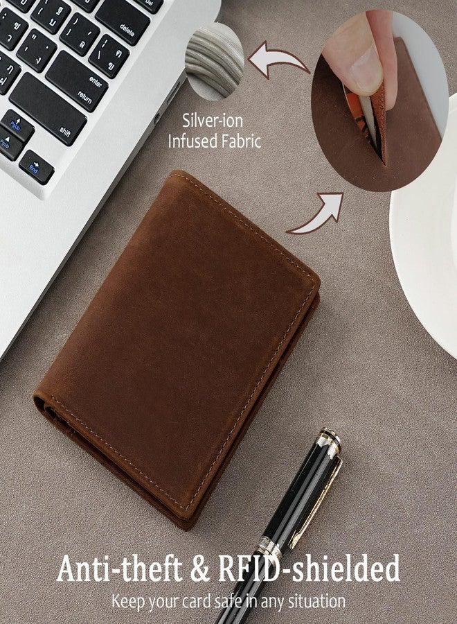 LnxLtw Slim Vertical Wallet for Men – Full Grain Leather RFID Blocking Mens Bifold Wallet with ID Window, 7 Card Slots & 2 Cash Pockets, Front Pocket Compact Travel Wallet with Gift Box (Coffee Brown) - Image 3