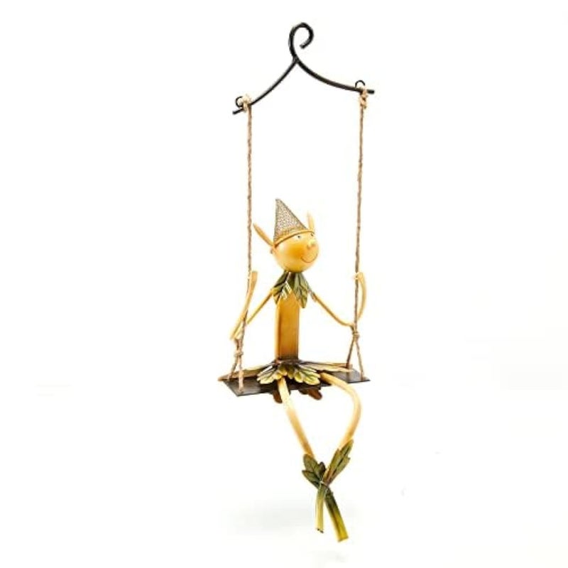 GUTE Garden Elf On A Swing, Indoor & Outdoor Metal Sculpture, Metal Elves Yard Art Outdoor Statue, Outdoor Spring, Fall, Hanging Elf Lawn Ornament Gift for Patio Pond Backyard - Image 1