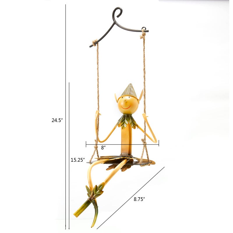 GUTE Garden Elf On A Swing, Indoor & Outdoor Metal Sculpture, Metal Elves Yard Art Outdoor Statue, Outdoor Spring, Fall, Hanging Elf Lawn Ornament Gift for Patio Pond Backyard - Image 2