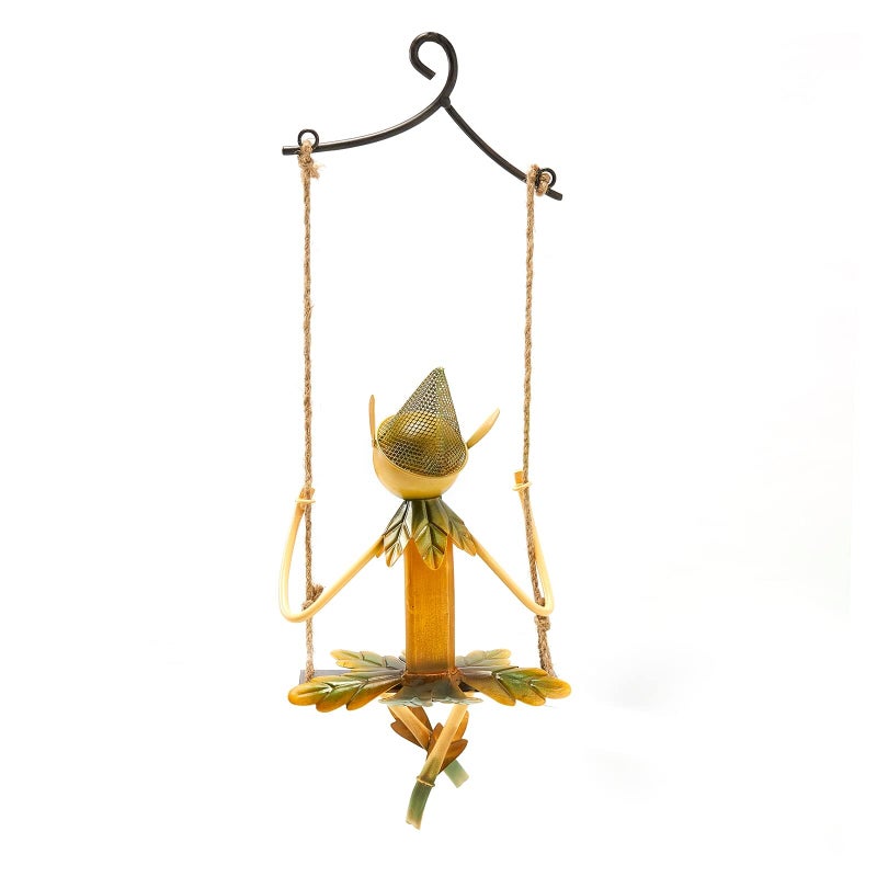 GUTE Garden Elf On A Swing, Indoor & Outdoor Metal Sculpture, Metal Elves Yard Art Outdoor Statue, Outdoor Spring, Fall, Hanging Elf Lawn Ornament Gift for Patio Pond Backyard - Image 3