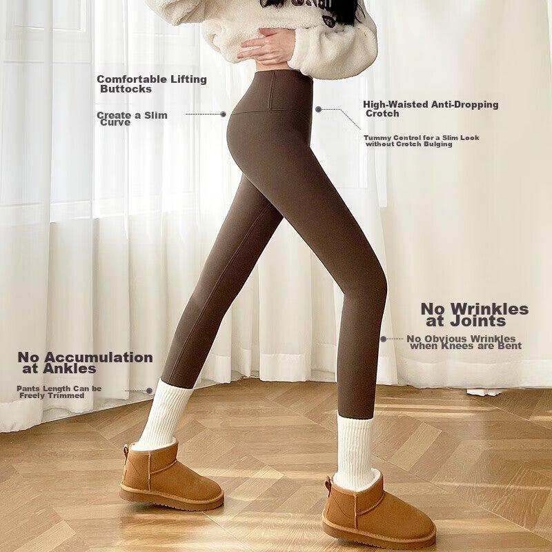 JD Jing Zao LangSha Lamb Fleece Shark Pants for Women, Autumn And Winter New Product, 500g High-Waist Warm Pants, Slimming Fleece-Lined Thick Base Layer Pants - Image 3