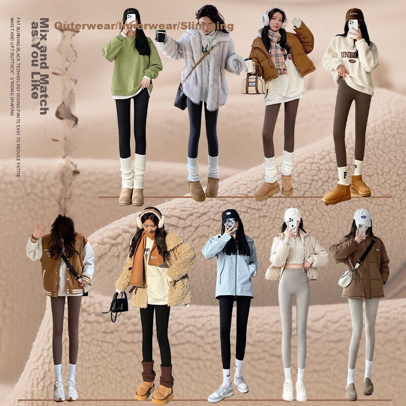JD Jing Zao LangSha Lamb Fleece Shark Pants for Women, Autumn And Winter New Product, 500g High-Waist Warm Pants, Slimming Fleece-Lined Thick Base Layer Pants - Image 5