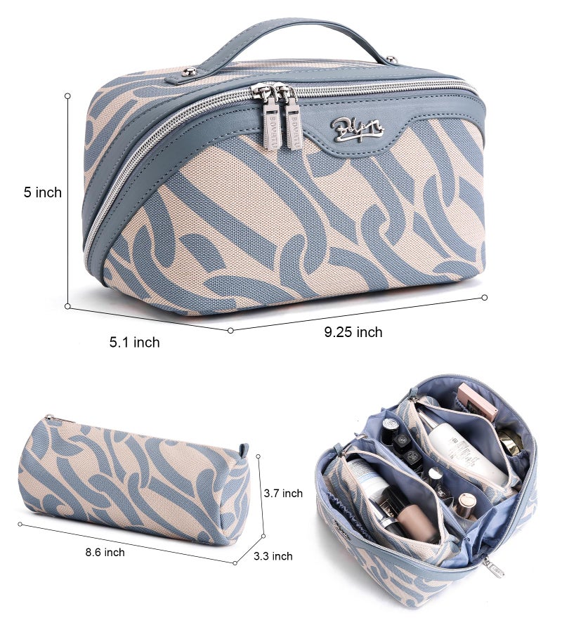 BOYATU Travel Makeup Bag for Women: Large Capacity 3-Piece Cosmetic & Toiletry Organizer - Expands Storage by 50% with 2 Detachable Pouches,Opens Flat for Easy Packing,Waterproof PU Leather(Blue) - Image 5