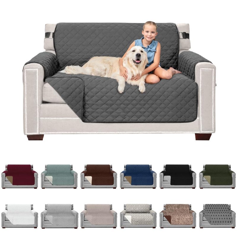 غطاء أريكة شيلد لوفسييت مع واقي وسادة بحزام مسجل تصميم أمريكي قابل للعكس مقاوم للبقع وتمزق الكلاب غطاء مقعد 54 بوصة قابل للغسل للكلاب والحيوانات الأليفة رمادي الفحم