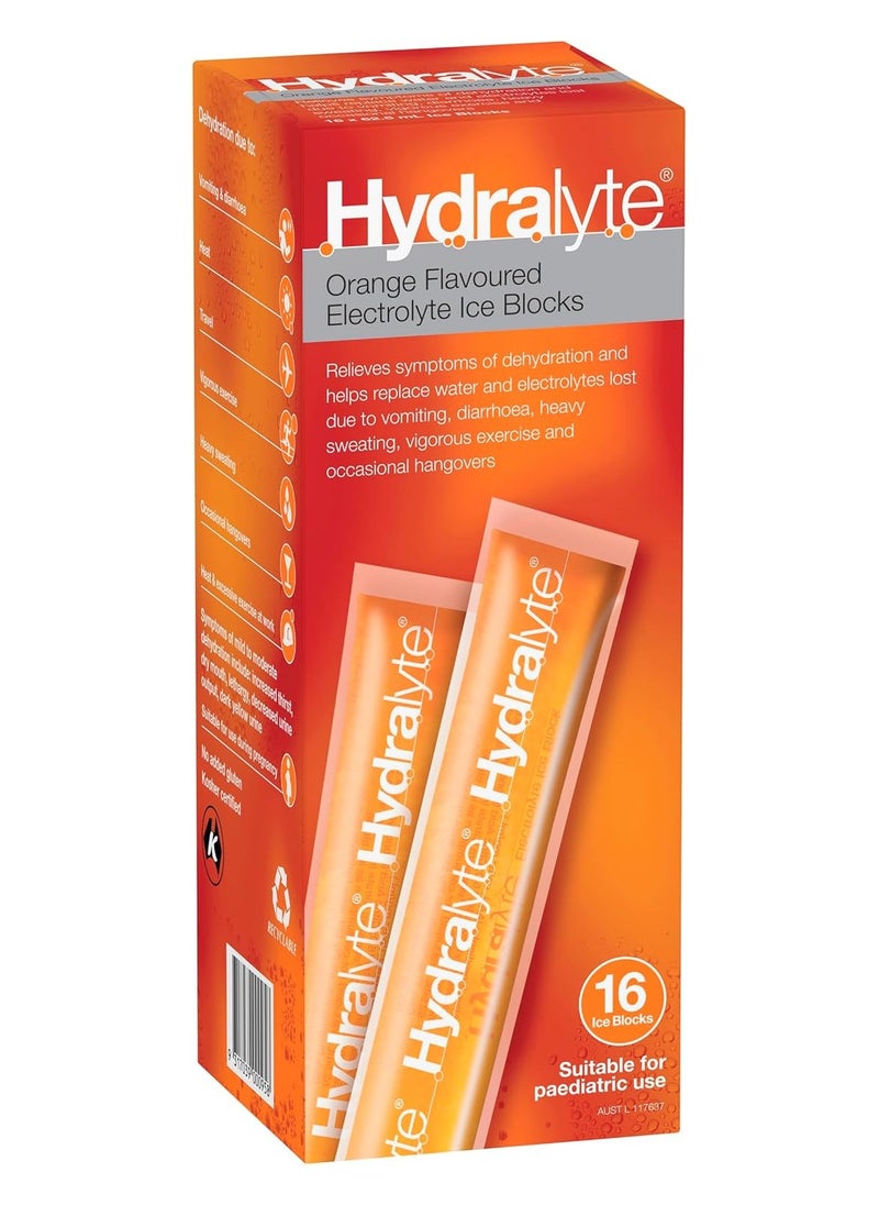 Hydralyte Hydralyte Electrolyte Ice Blocks Orange Flavoured 16 Packs  - Image 1
