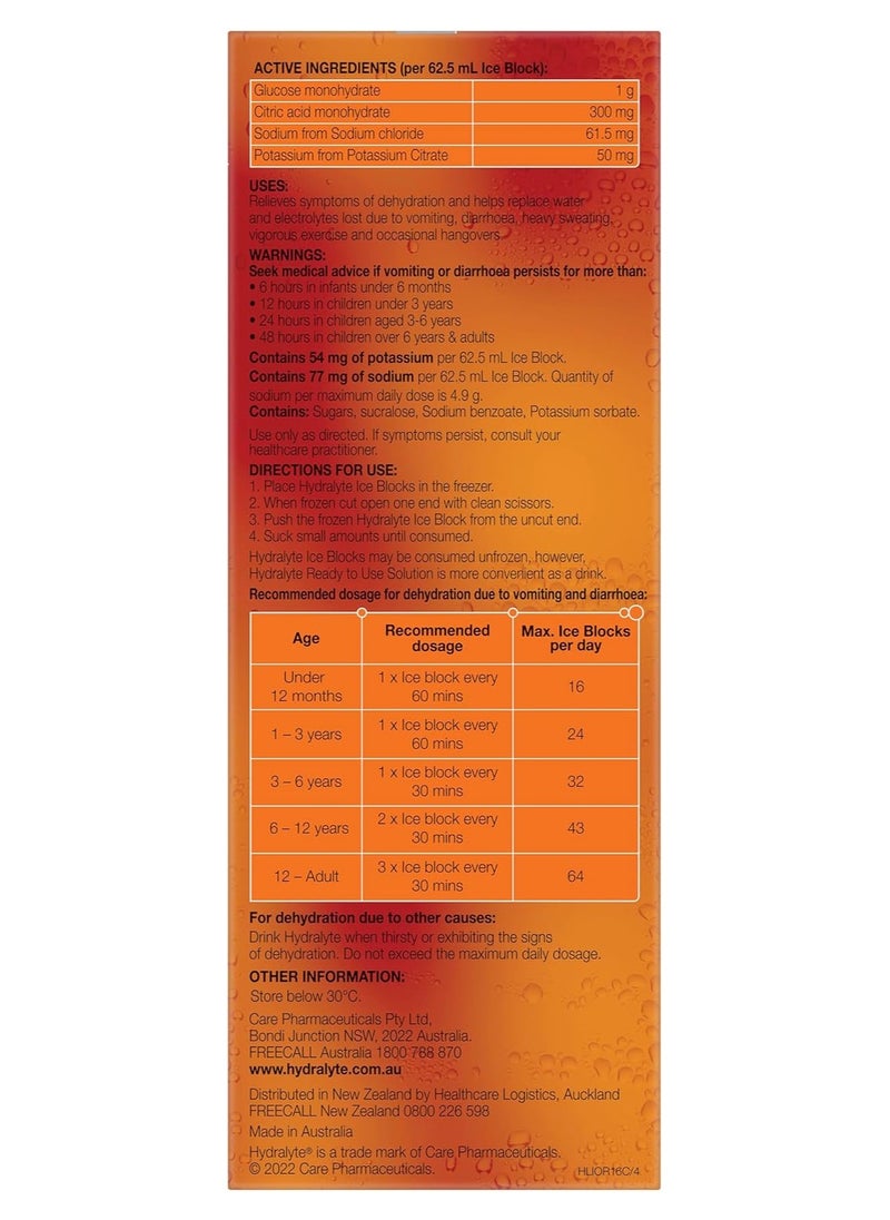 Hydralyte Hydralyte Electrolyte Ice Blocks Orange Flavoured 16 Packs  - Image 2