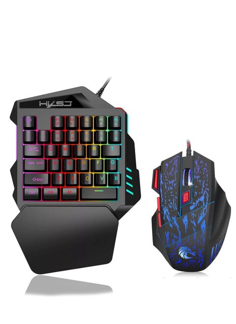 Single-handed gaming keyboard and mouse combination, 35 mechanical keys, half keyboard backlit mouse (for PUBG/Fps games/LOL/APEX/CSGO)