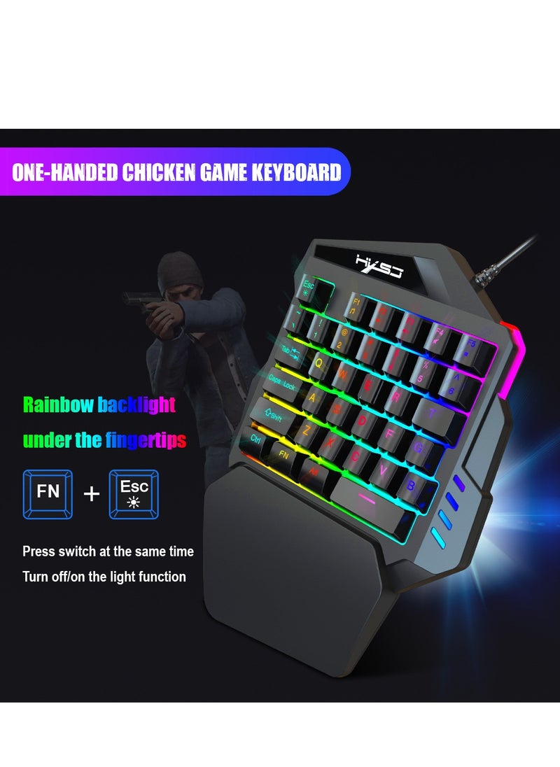 Generic - Single-handed gaming keyboard and mouse combination, 35 mechanical keys, half keyboard backlit mouse (for PUBG/Fps games/LOL/APEX/CSGO) - Image 1