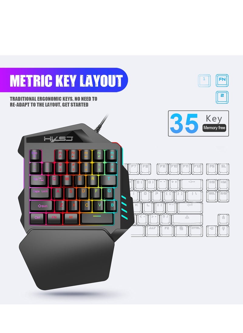 Generic - Single-handed gaming keyboard and mouse combination, 35 mechanical keys, half keyboard backlit mouse (for PUBG/Fps games/LOL/APEX/CSGO) - Image 1