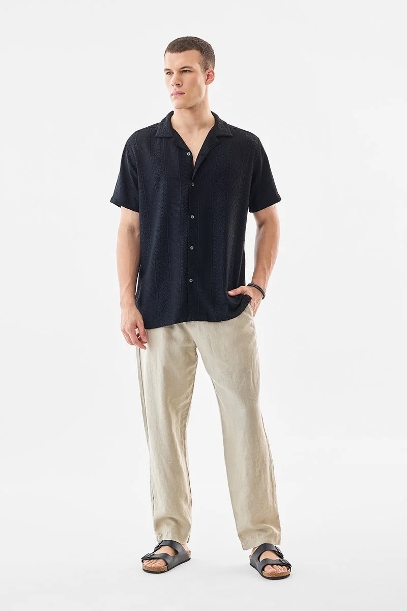 سنيتش Black Textured Half Sleeve Boxy Shirt