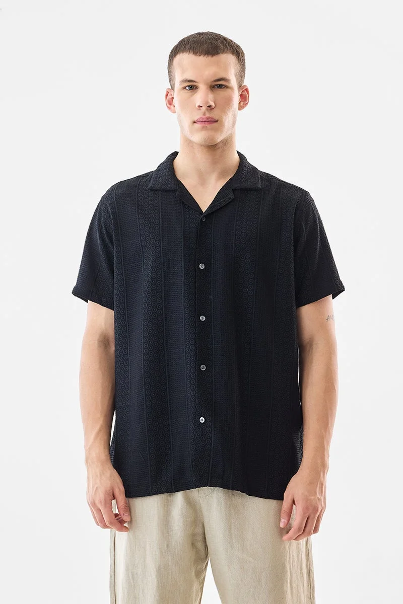 سنيتش Black Textured Half Sleeve Boxy Shirt