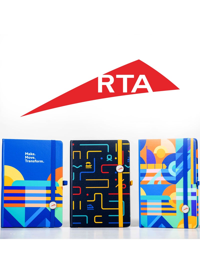 RTA RTA A5 Notebook – Move Design | PU Leather Cover with Colorful Transit Graphics and Epoxy Metal RTA Charm | Elastic Closure  - Image 3