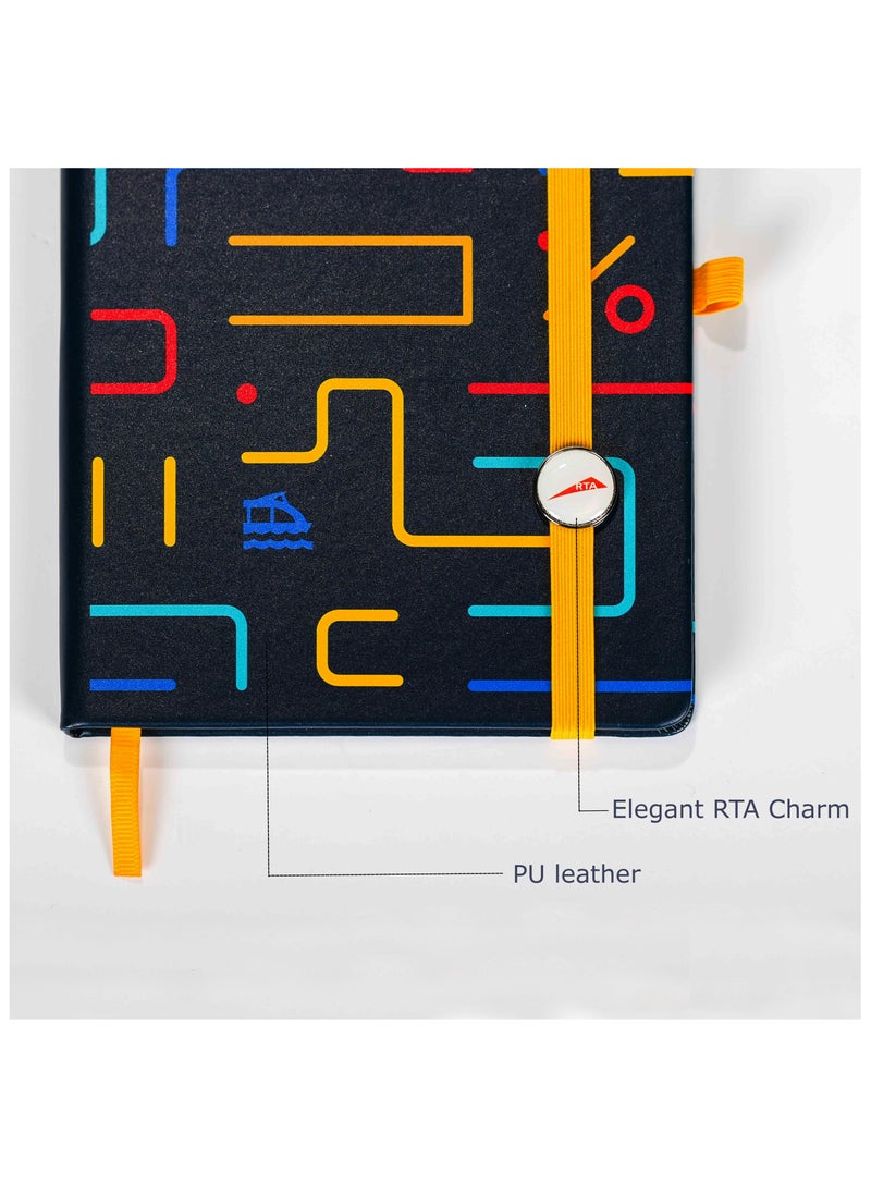 RTA RTA A5 Notebook – Move Design | PU Leather Cover with Colorful Transit Graphics and Epoxy Metal RTA Charm | Elastic Closure  - Image 5