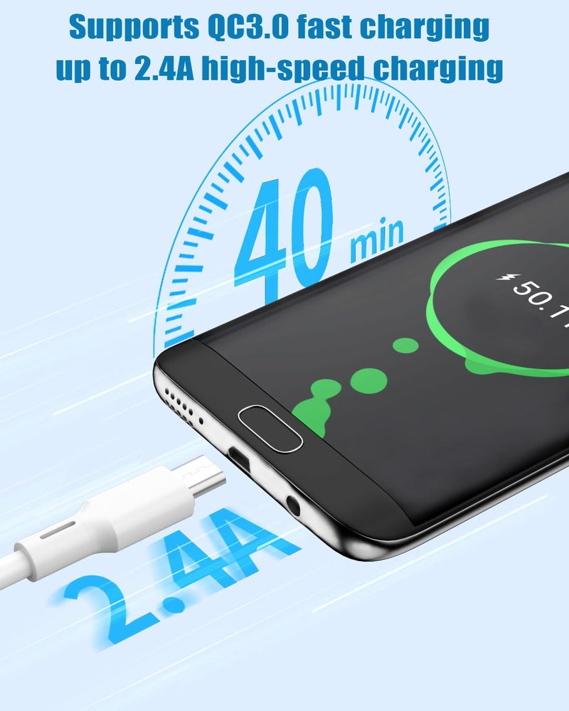 شيتيك كابلات Micro USB من SCHITEC 8 قطع (3 قدم/1 متر)، كابل USB إلى Micro، شاحن سريع 2.4A عالي السرعة لنظام Android، سلك PVC لهاتف Samsung Galaxy S6 S7 S4 S3 S2 J1 Note 2، HTC، Kindle، Moto G5 (Micro، 8 قطع [لونين]، 1 متر) - Image 4