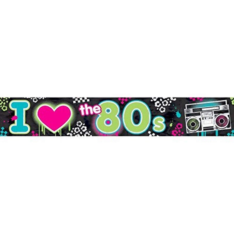 Amscan I Love The 80's Multicolor Foil Banner - 25' (Pack Of 1) - Retro Disco Theme Party Decorations - Image 1