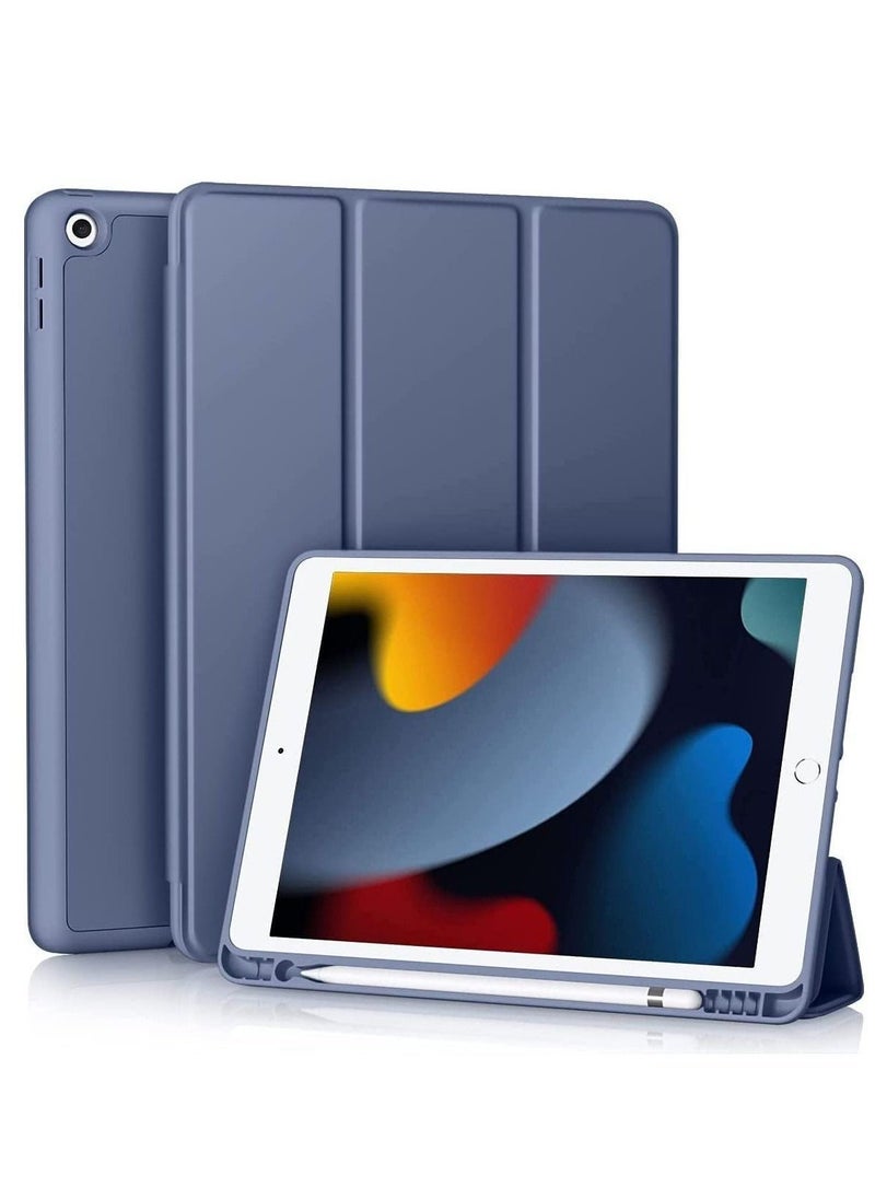 Soft TPU Cover with Trifold Stand and Pencil Holder For iPad 9th Generation 2021/8th Generation 2020/7th Generation 2019 10.2in (Blue Grey) - Image 1
