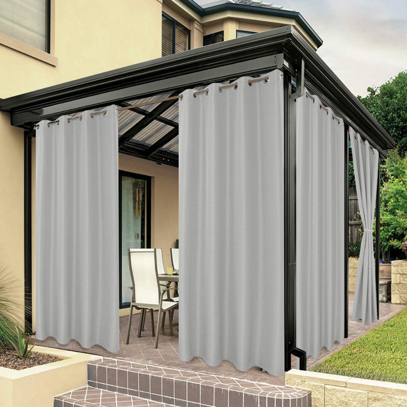 BONZER Waterproof Outdoor Curtains for Patio Porch Pergola Cabana Light Filtering Privacy Grommet Indoor Curtain Panels for Bedroom Living Room 1 Panel 84W x 108L inch Silver