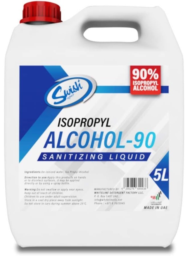 سويش سوبر سائل معقم – كحول أيزوبروبيلي 90%، 5 لترات، معقم يدين فوري ومطهر للأسطح - Image 1