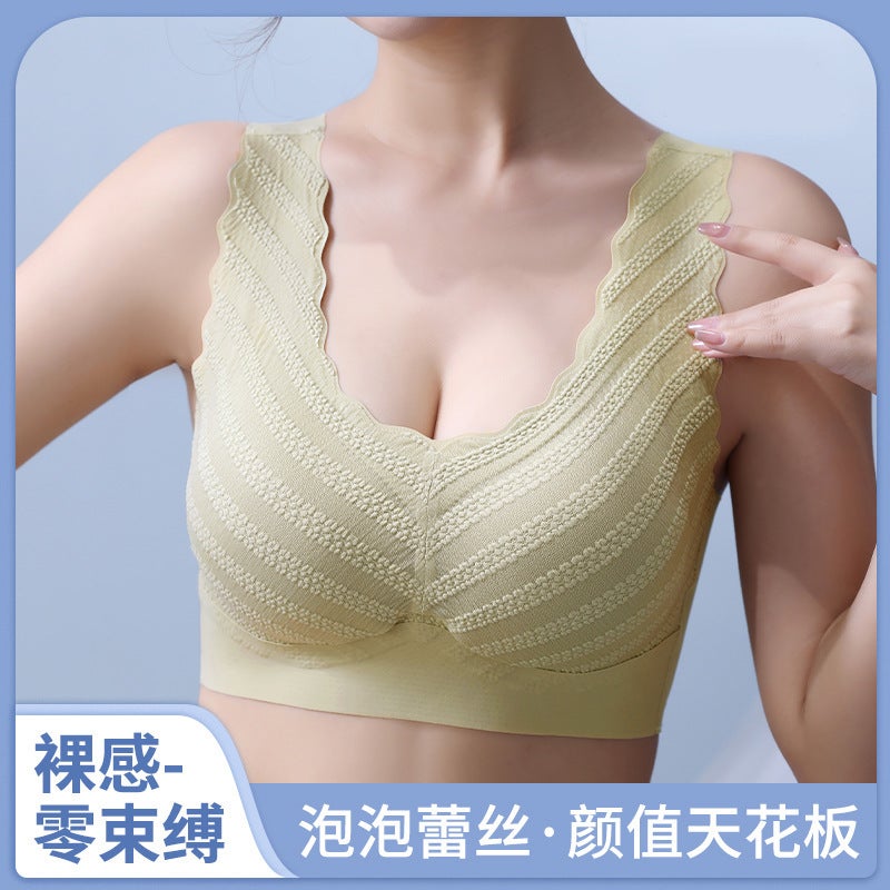 Oxygen-Friendly 38 Lace Gathered Beautiful Back Seamless Naked Bra Without Steel Ring Fixed Cup Accessory Breast Upper Support Sleep Bra - Image 2