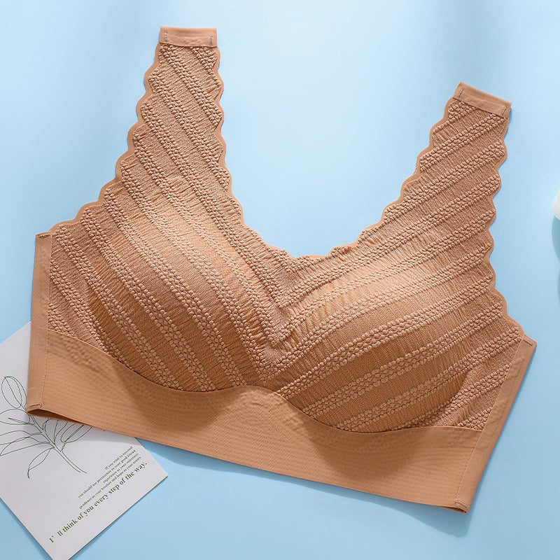 Oxygen-Friendly 38 Lace Gathered Beautiful Back Seamless Naked Bra Without Steel Ring Fixed Cup Accessory Breast Upper Support Sleep Bra - Image 1