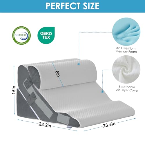 MEGCXIT 3PCS Bed Wedge Pillow for Headboard, Adjustable Wedge Pillow for Sleep Apnea, 23” Wide Triangle Pillow Wedge Set for After Surgery, Acid Reflux Relief, Snoring, Neck&Back Support, White/Grey - Image 5
