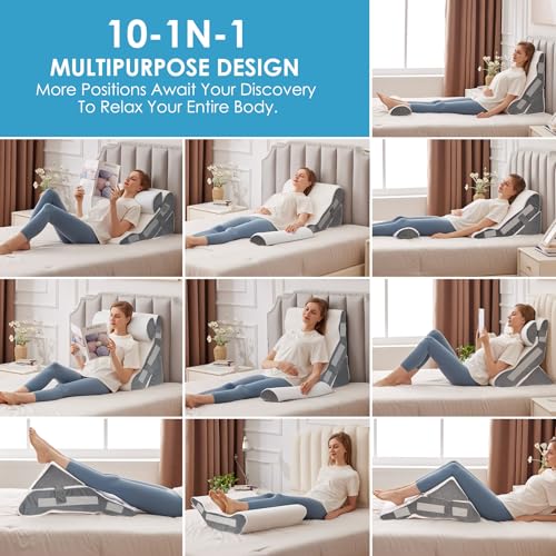 MEGCXIT 3PCS Bed Wedge Pillow for Headboard, Adjustable Wedge Pillow for Sleep Apnea, 23” Wide Triangle Pillow Wedge Set for After Surgery, Acid Reflux Relief, Snoring, Neck&Back Support, White/Grey - Image 4