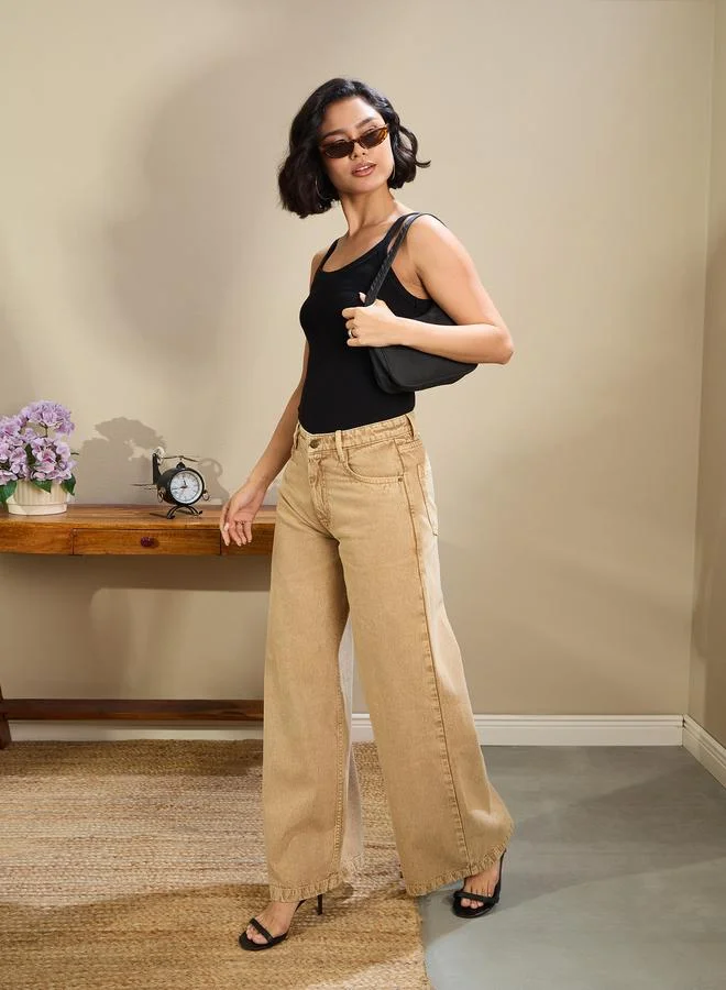 SASSAFRAS Sassafras Women Low Rise Wide Leg Baggy Jeans