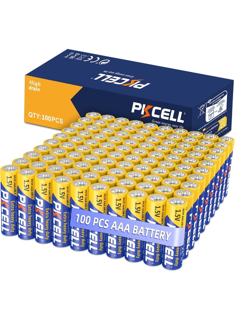 بي كي سيل AAA Batteries 100 Pack, Triple A Batteries, 1.5V High-Performance Carbon Battery for LED Candles Clock Remote Controls Flashlights - Image 1