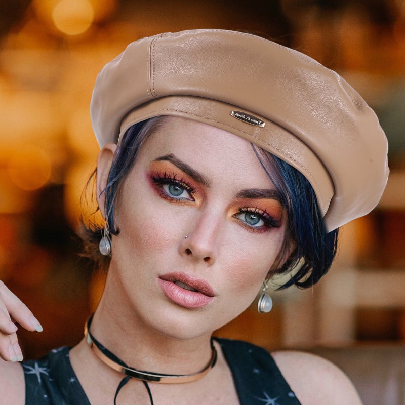 👕 قبعة بيري من جلد البولي يوريثان دافئة بأناقة كلاسيكية نسائية بني - Image 2
