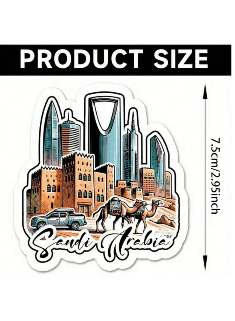 Saudi National Day Acrylic Magnet – Single Piece with Iconic Skyline Design for Fridge, Car, Laptop & Home Décor - Image 1